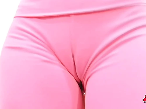 Big-boobed Blonde Nubile Flashes Deep Cameltoe Cooch in Tight Latex